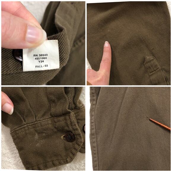 VTG Y2K IZOD Jeans 100% Cotton Button Up Shirt Olive Twill S Minimalist Preppy - Picture 8 of 10